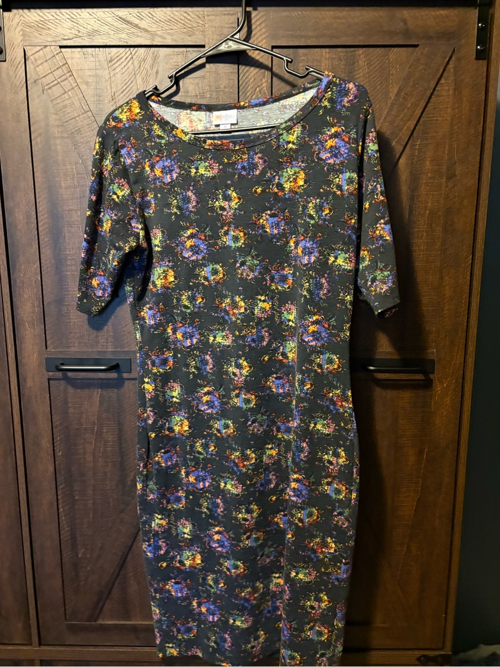LuLaRoe Black Midi Dress with Multicolor Floral Print